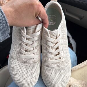 Dr. Scholl's Beige Knit Lace-Up Sneakers